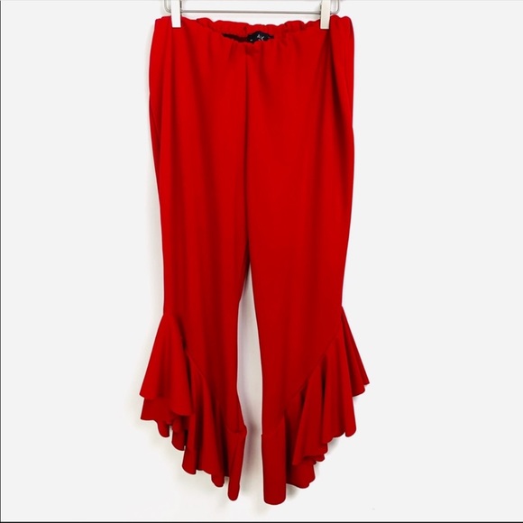 ASOS Curve Pants - ASOS Curve AX Paris Red Flamingo Ruffle Pants